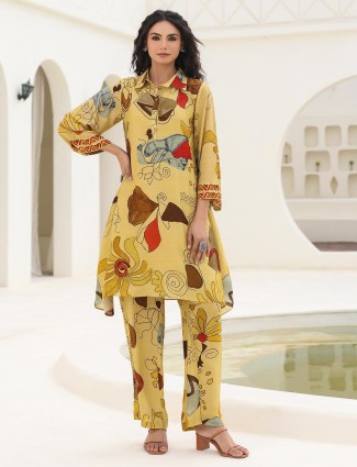 Khaki printed Spanish silk kurti set