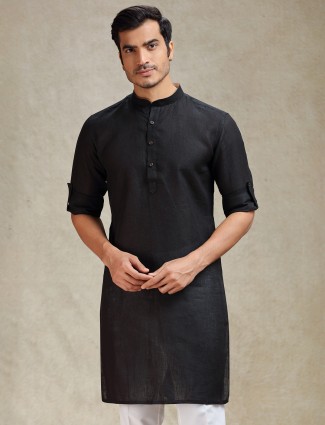 Black plain linen kurta for ethnic charm