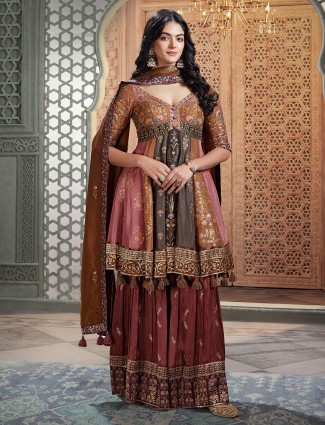 Brown wedding wear plazzo suit in silk