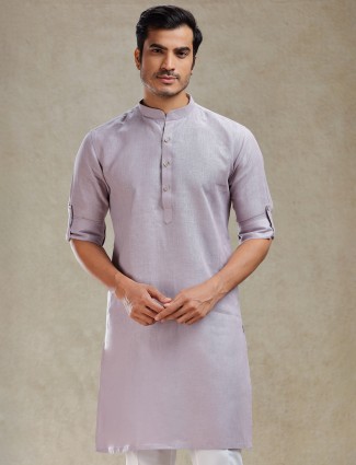 Lilac purple linen kurta set for mehendi celebration