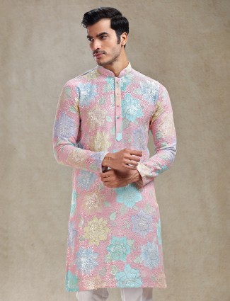 Bold multi colour kurta with exquisite craftsmanship for men
