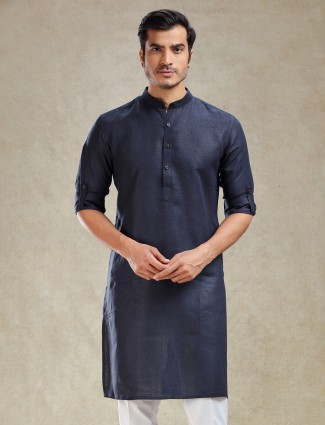 Navy linen kurta only for festive wear