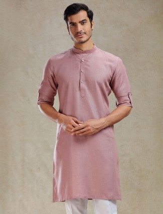 Onion pink only kurta for men in linen