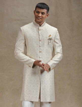 Beige wedding wear textured indo weatern