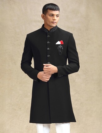 Black plain indo western with terry rayon fabric