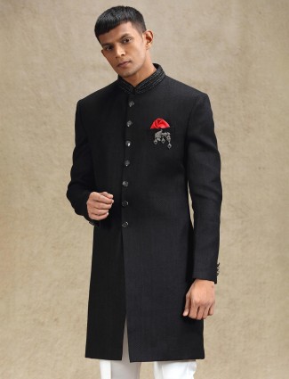 Classy black jute fabricated indo western for wedding wear