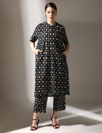 Black printed cotton co ord set for casual wear