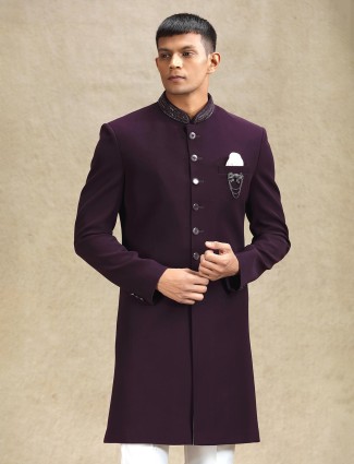 Elegant wine terry rayon indo western for reception wear