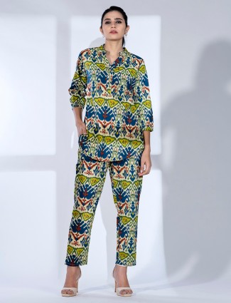 Latest green silk printed co ord set