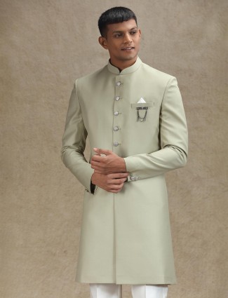 Light dusty olive terry rayon indo western for men