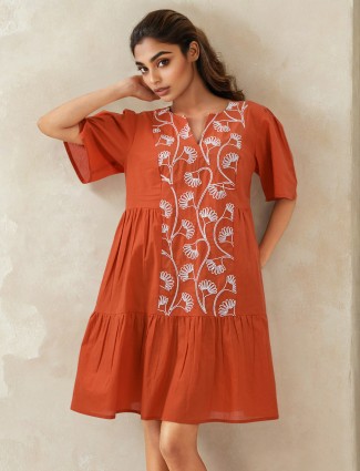 Rich rust orange cotton kurti for a vibrant look