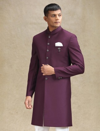 Elegant wine terry rayon indo western attire for celebrations