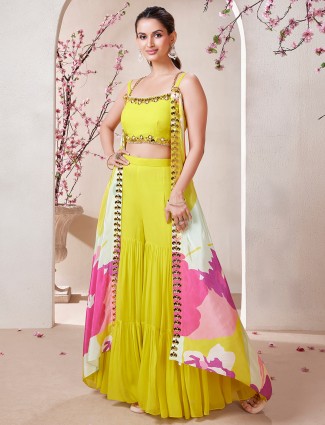 Yellow georgette sharara salwar suit for women