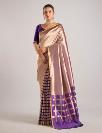 Purple silk saree with zari weaving for women