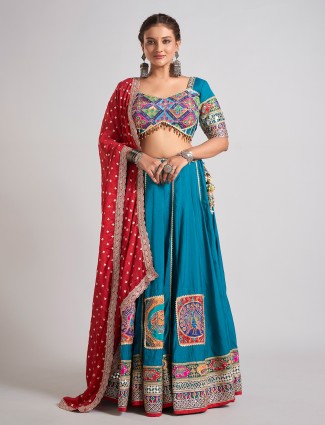 Teal blue gota work chaniya choli for festive nights