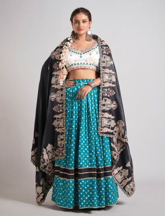 Black and aqua silk navratri chaniya choli