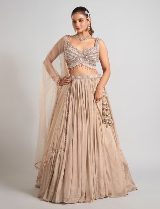 Beige silk lehenga choli with zardosi bridal radiance