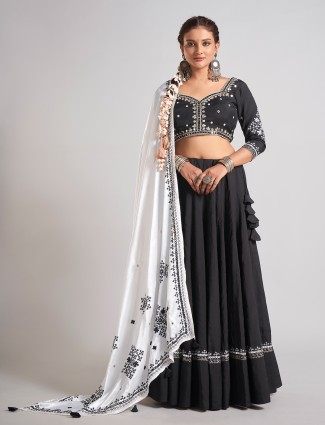 Black silk chaniya choli with dazzling mirror highlights
