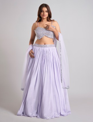 Lavender purple silk lehenga choli with sleeveless silhouette