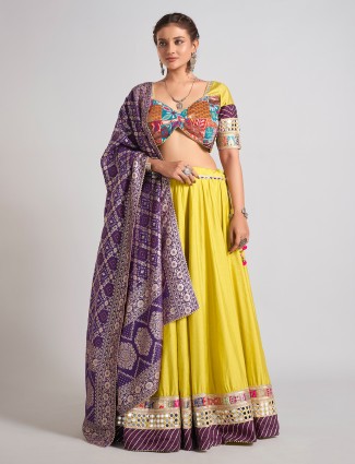 Lemon yellow silk chaniya choli with gota festive touch
