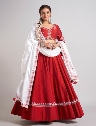Maroon silk chaniya choli for vibrant navratri evenings