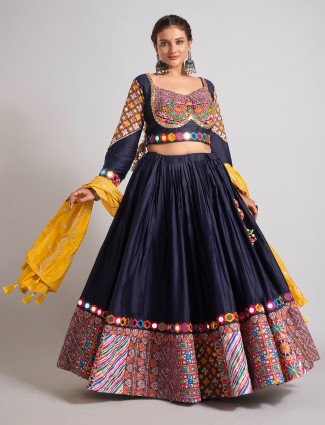Navy silk chaniya choli with festive dupatta for navratri