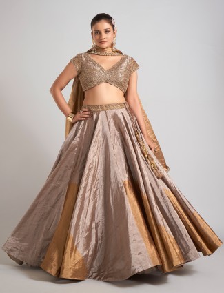 Pastel beige silk lehenga choli with elegant dupatta