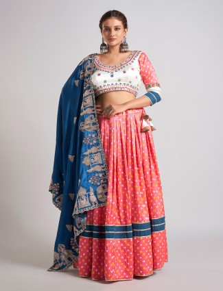 Pink and blue silk chaniya choli for navratri