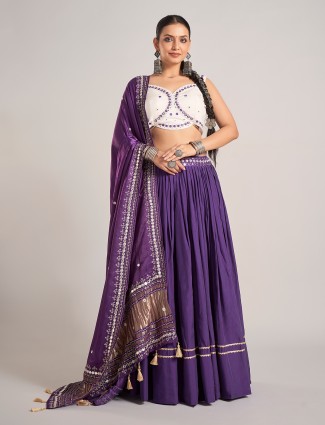Purple silk chaniya choli for garba nights