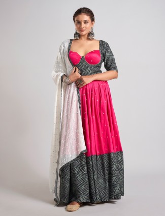 Rani and black silk chaniya choli with dual color charm