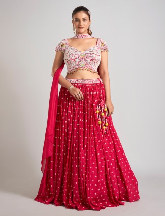 Rani silk lehenga choli embellished with pearls work