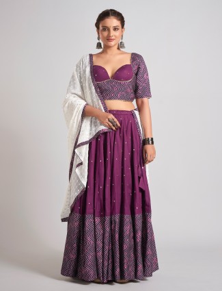 Wine silk chaniya choli with gota weaving beauty