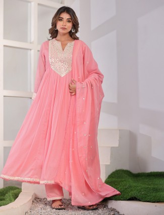 Pink glow aabla yoke kurti set