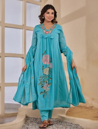 Sky charm light blue kurti set with dupatta