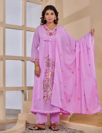 Lavender whisper embroidered kurti set