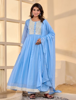 Mint blue aabla kurti set with dupatta