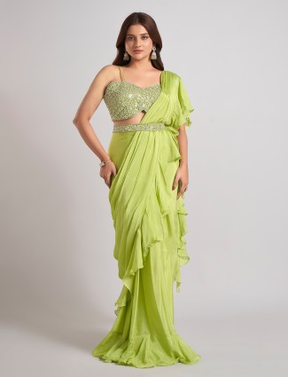Mint bloom silk saree with styled blouse