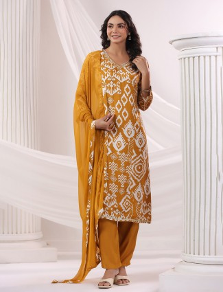 Mustard yellow silk kurti set with dupatta