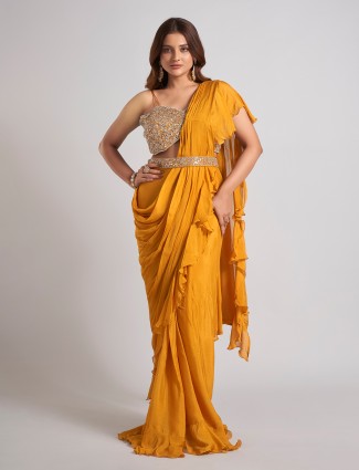 Golden dusk mustard yellow silk saree
