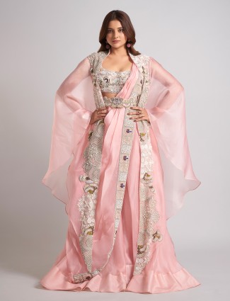 Pink designer palazzo suit in organza