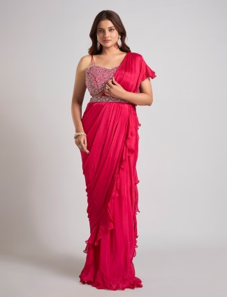 Rani radiance pink silk saree with aabla shine