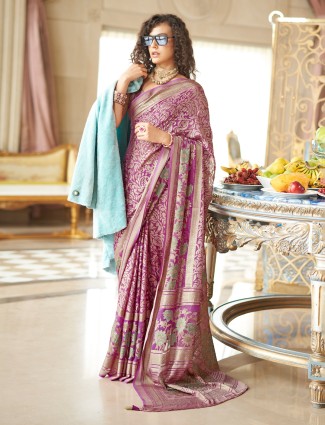 Purple georgette saree for festive wear
