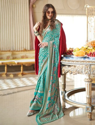 Rama green printed georgette saree