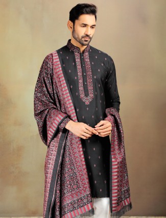 Black banarasi silk kurta suit set