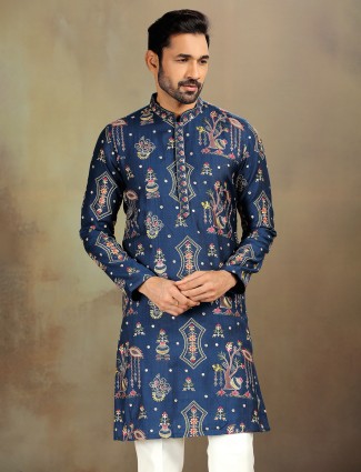 Blue nova silk festive kurta suit