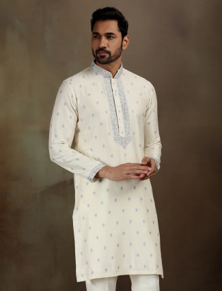 Cream banarasi silk kurta pant set