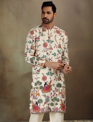 Cream georgette printed kurta suit set