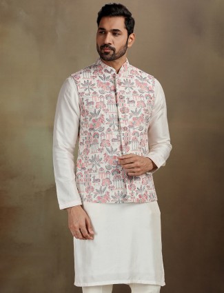 Cream silk sequin festive waistcoat set