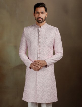 Light pink cotton silk zari indo western