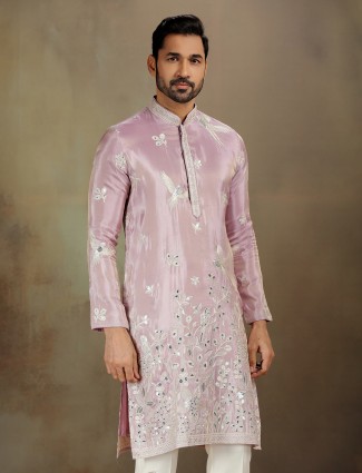 Lilac tissue silk zari kurta set